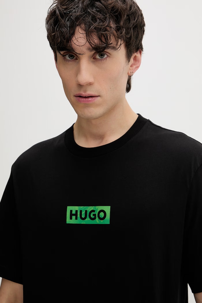 HUGO Blue pánske bavlnené tričko Nufotee čierna 50560048