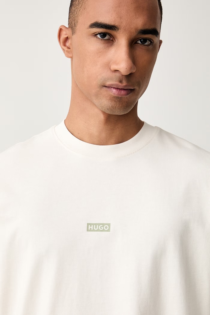 HUGO Blue T-shirt męski bawełniany Nalono_F beżowy 50560732
