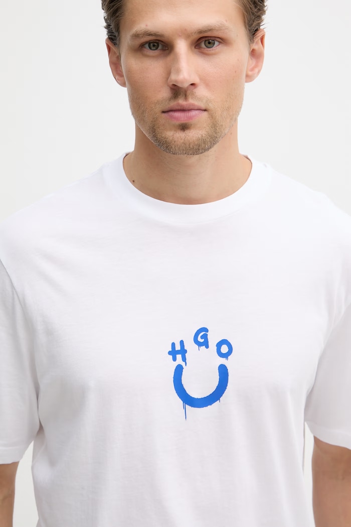HUGO Blue tričko pánske bavlnené Norizom biela 50560112