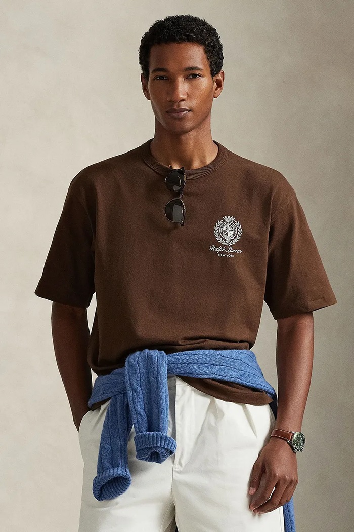 Βαμβακερό μπλουζάκι Polo Ralph Lauren JERSEY-KNT-T-SHIRT χαλαρό καφέ 710A13265004