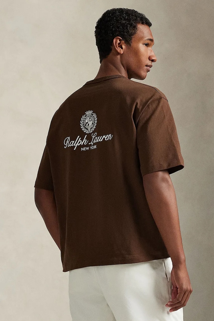 Βαμβακερό μπλουζάκι Polo Ralph Lauren JERSEY-KNT-T-SHIRT 710A13265004 καφέ SS26