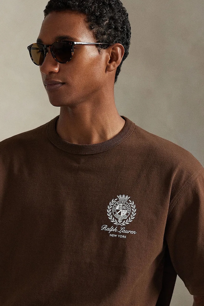 Βαμβακερό μπλουζάκι Polo Ralph Lauren JERSEY-KNT-T-SHIRT καφέ 710A13265004