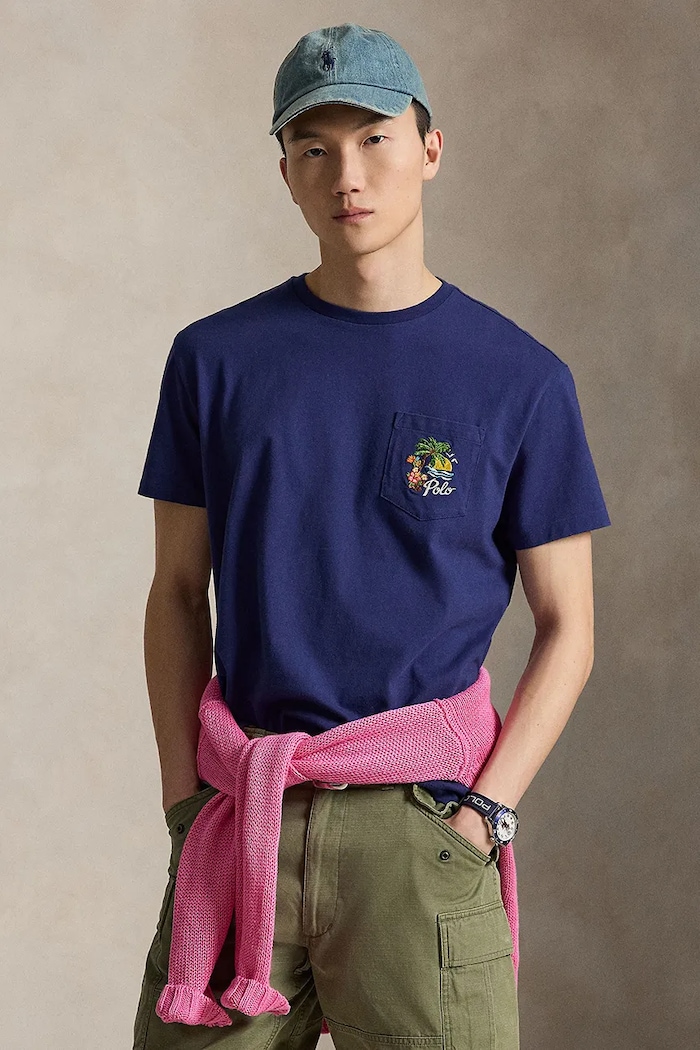Polo Ralph Lauren JERSEY-KNT-T-SHIRT tricou de bumbac bărbătesc albastru 710B14586001