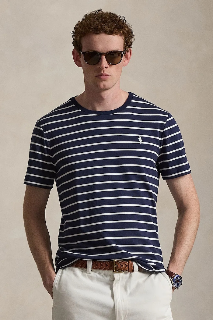Βαμβακερό μπλουζάκι Polo Ralph Lauren INTERLOCK-KNT-T-SHIRT κανονικό σκούρο μπλε 710B16648001