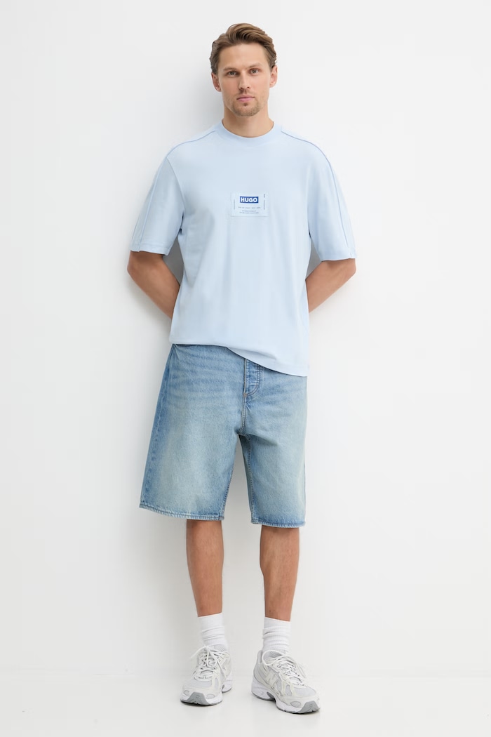 HUGO Blue tričko pánské bavlněné Nurazti 50557813 modrá SS26