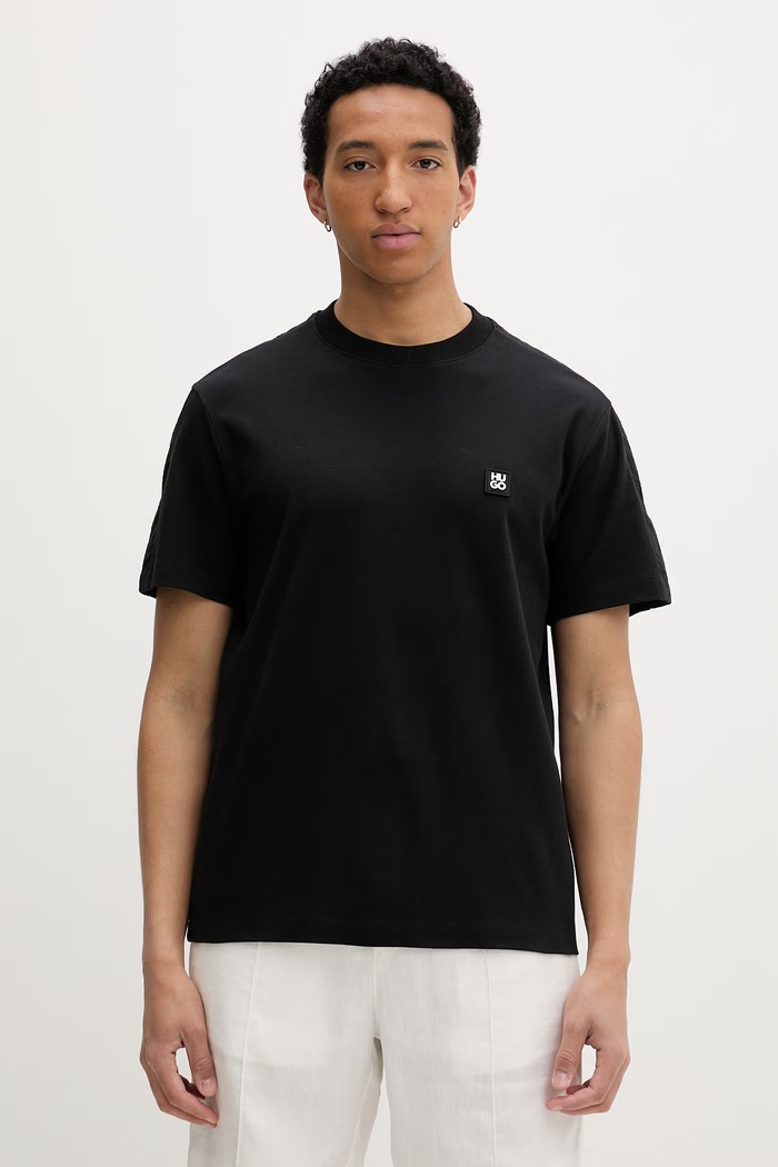 HUGO T-shirt męski bawełniany Drostee czarny 50556580