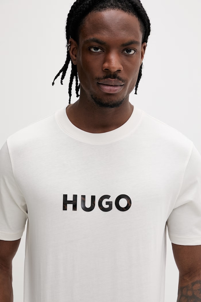 HUGO pánske bavlnené tričko Dumeo béžová 50557437
