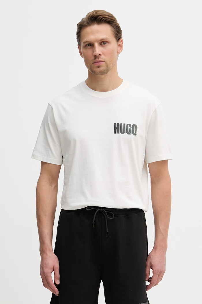 Oblečení HUGO tričko pánské bavlněné Derlyns 50557618 béžová