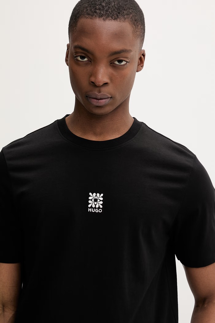 HUGO t-shirt basic ανδρικό βαμβακερό Darusi μαύρο 50561126