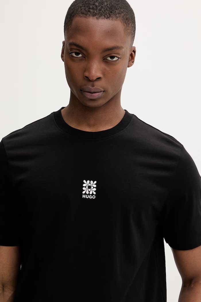 HUGO t-shirt basic ανδρικό βαμβακερό Darusi μαύρο 50561126