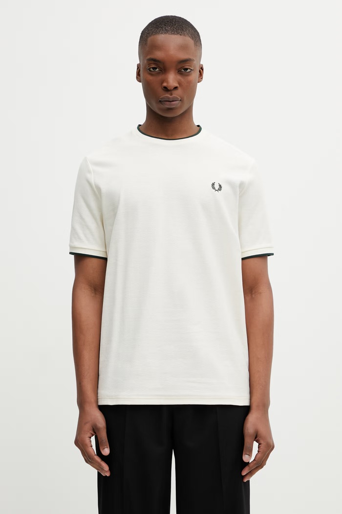 Bombažna kratka majica Fred Perry Z elastanom bež M2397