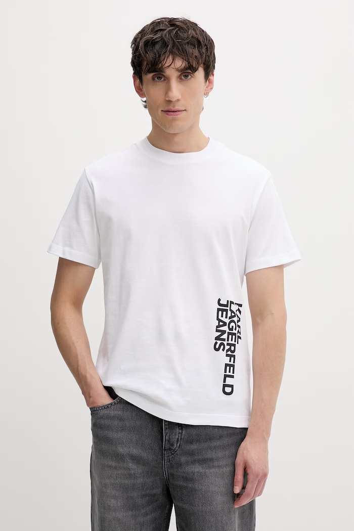 Karl Lagerfeld Jeans pánske bavlnené tričko biela B2M17047