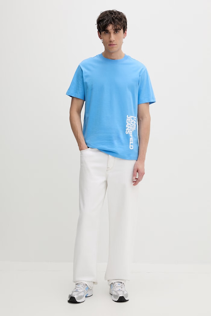 Karl Lagerfeld Jeans pánske bavlnené tričko B2M17047 modrá SS26