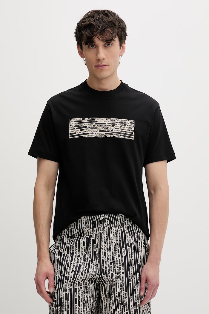 Karl Lagerfeld Jeans pánske bavlnené tričko čierna B2M17053