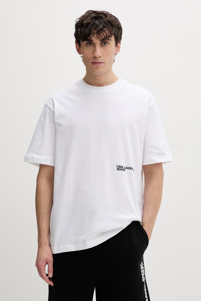 Karl Lagerfeld Jeans pánske bavlnené tričko biela B2M17063