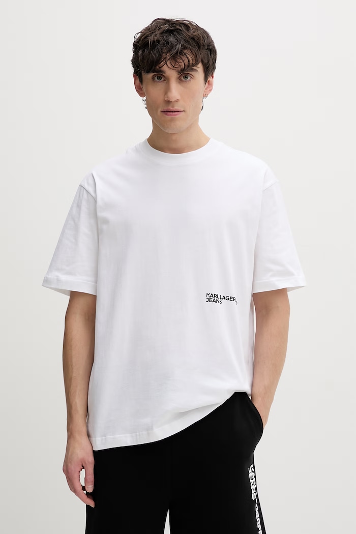 Karl Lagerfeld Jeans pánske bavlnené tričko biela B2M17063