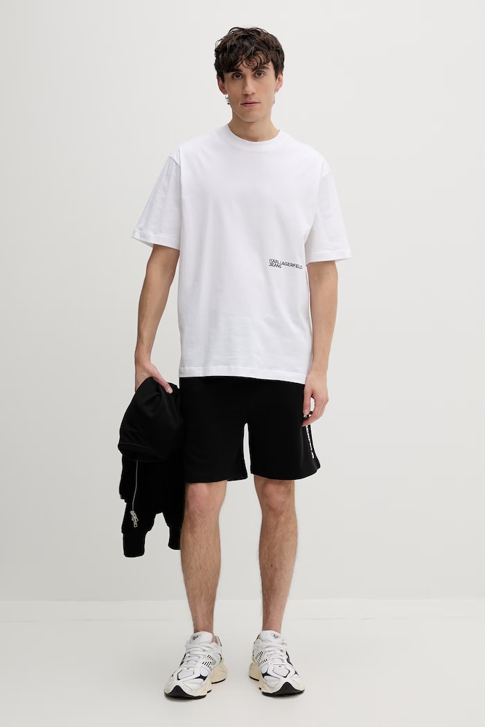 Karl Lagerfeld Jeans pánske bavlnené tričko B2M17063 biela SS26