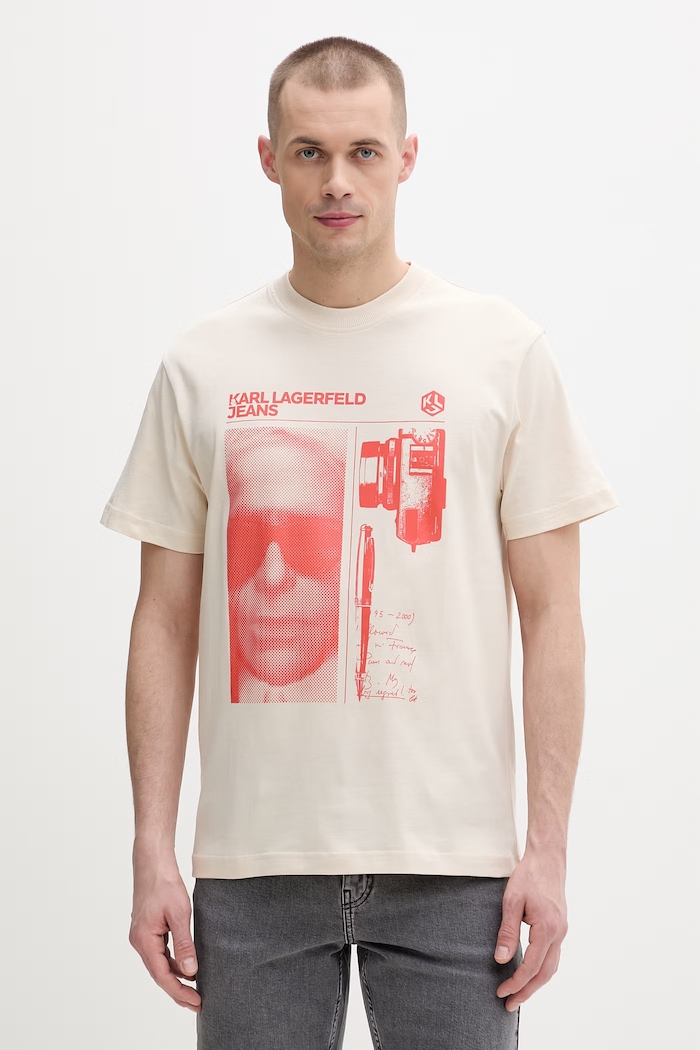 Karl Lagerfeld Jeans pánske bavlnené tričko béžová B2M17067