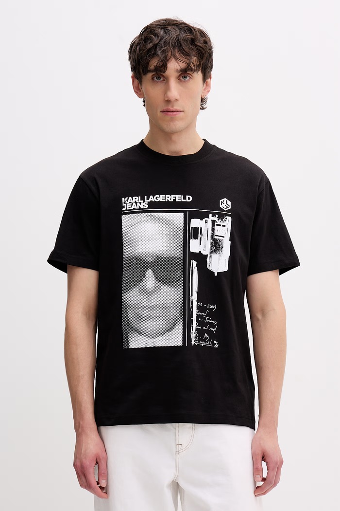 Karl Lagerfeld Jeans pánske bavlnené tričko čierna B2M17067