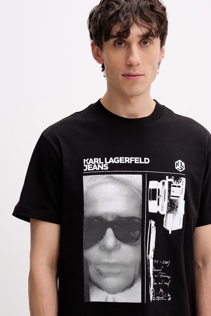 Karl Lagerfeld Jeans pánske bavlnené tričko čierna B2M17067