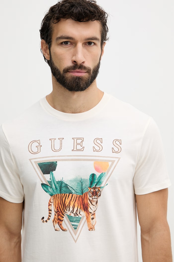 Guess kratka moška bombažna majica bež M6GI33.K3310