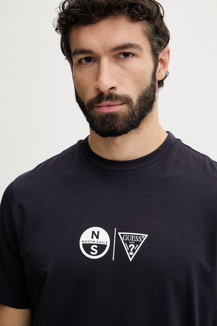 Guess T-shirt Ανδρικό από βαμβάκι με ελαστάν x North Sails σκούρο μπλε M6GI40.K3322