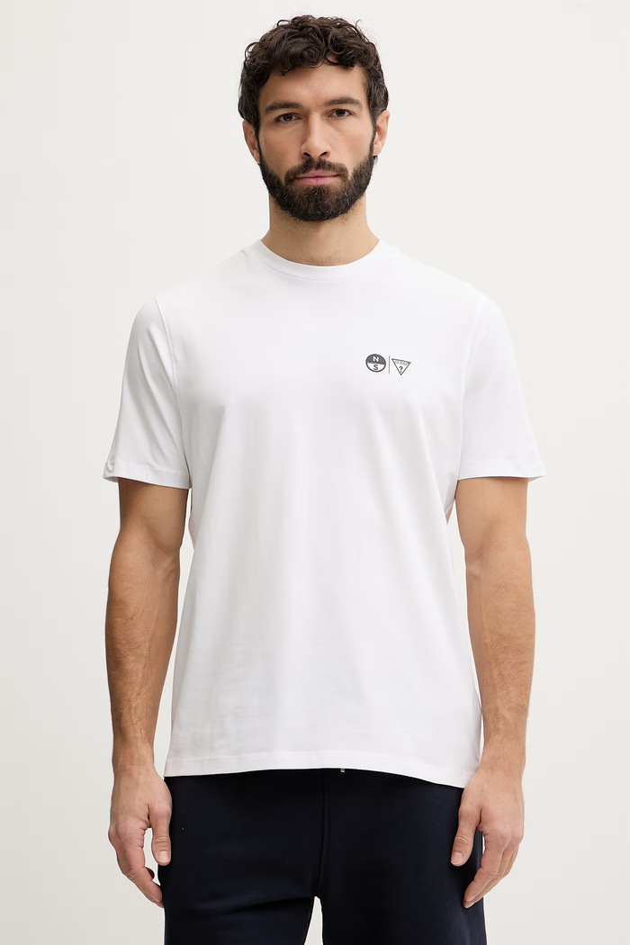 Oblečenie Guess tričko pánske bavlnené s elastanom x North Sails M6GI46.K3495 biela