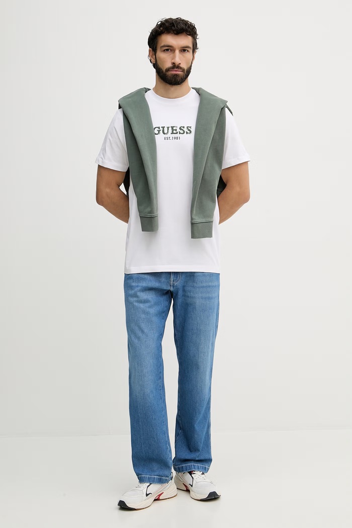 Guess osnovna kratka moška bombažna majica M6GI16.K3032 bela SS26