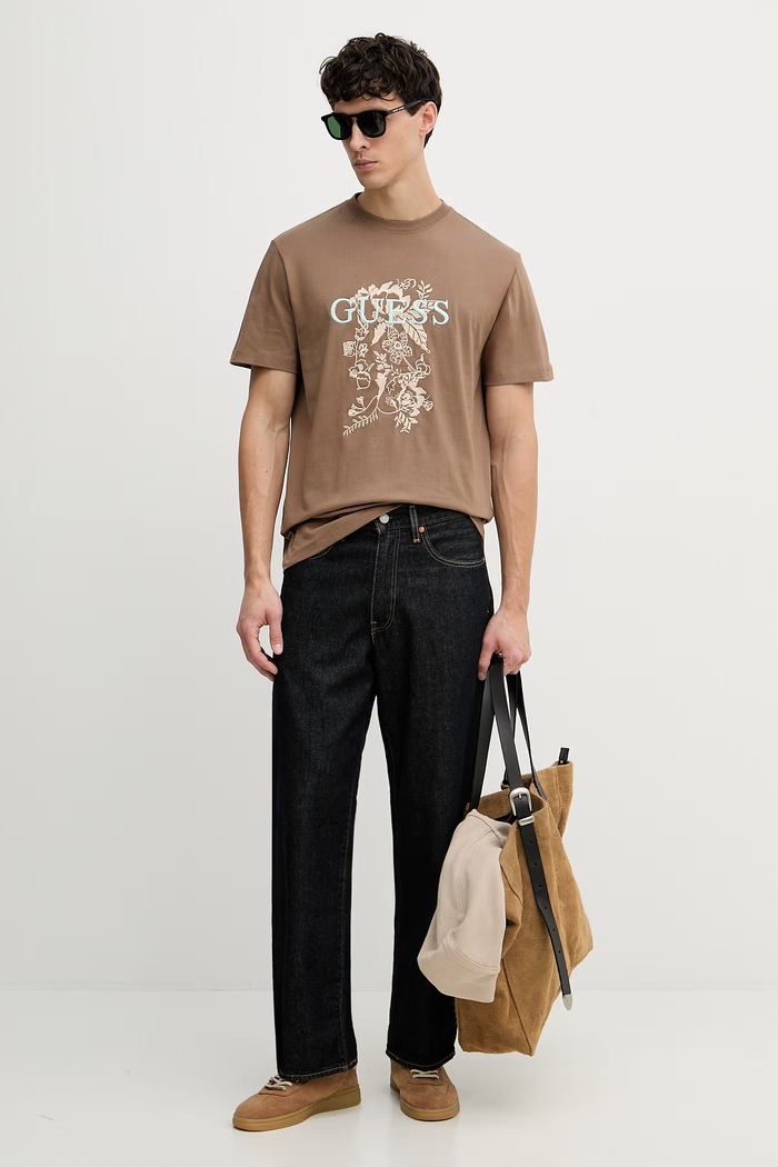 Guess pánské bavlněné tričko M6GI17.K3038 hnědá SS26