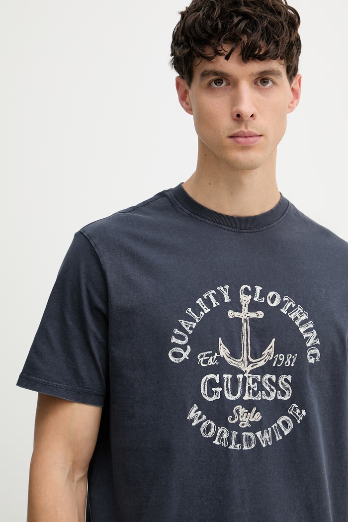 Guess majica za muškarce od pamuka mornarsko plava M6GI43.K3471