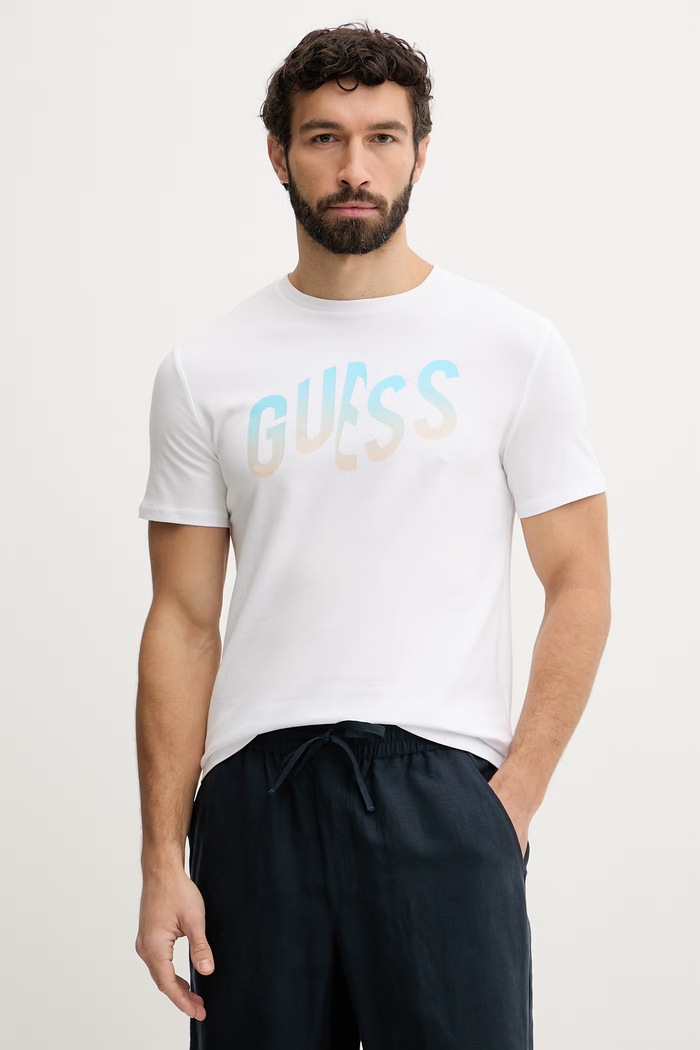 T-shirt Guess ανδρικό βαμβακερό λευκό F6GI02.J1314