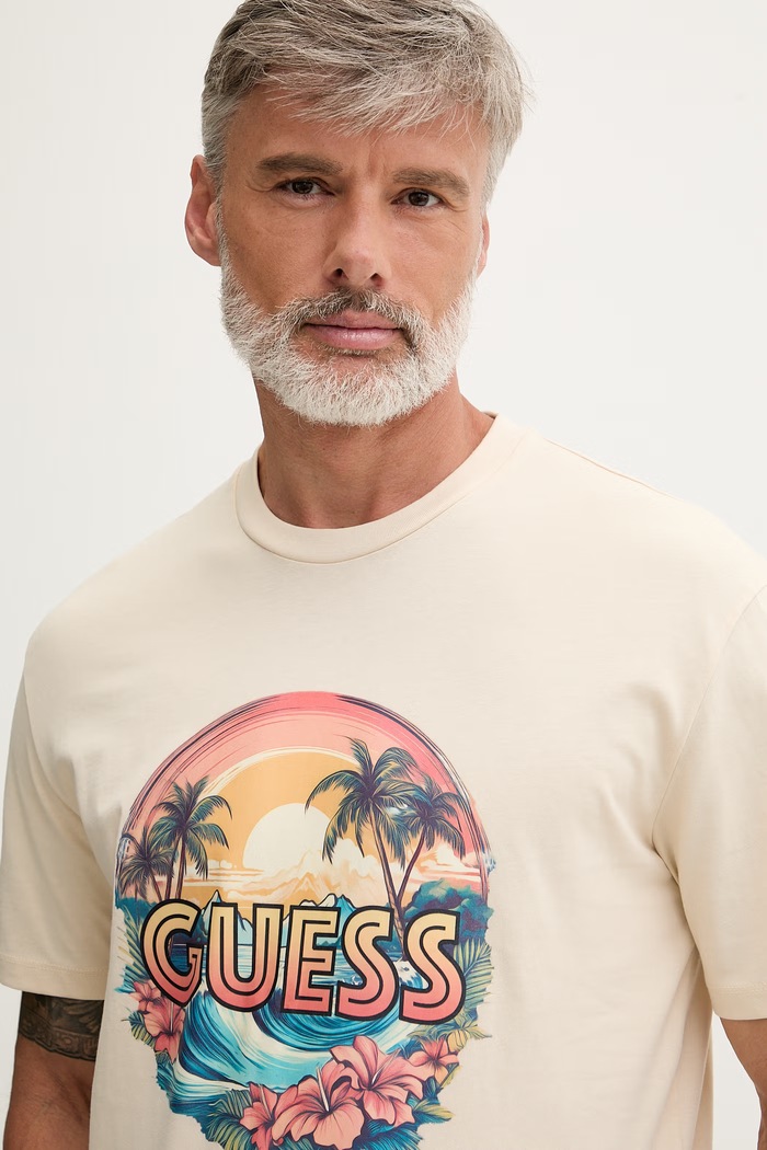 Îmbrăcăminte Guess tricou pentru bărbați, din bumbac F6GI08.K8FQ4 bej