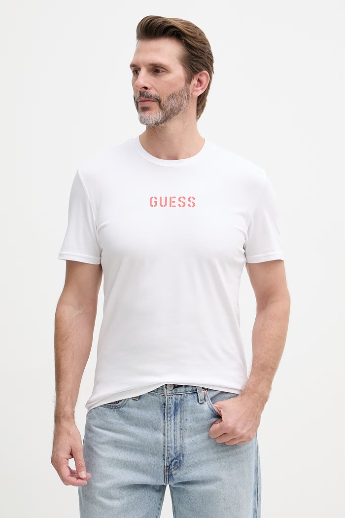 Guess pánske bavlnené tričko s elastanom EVAN biela U6GM01.K6YW1