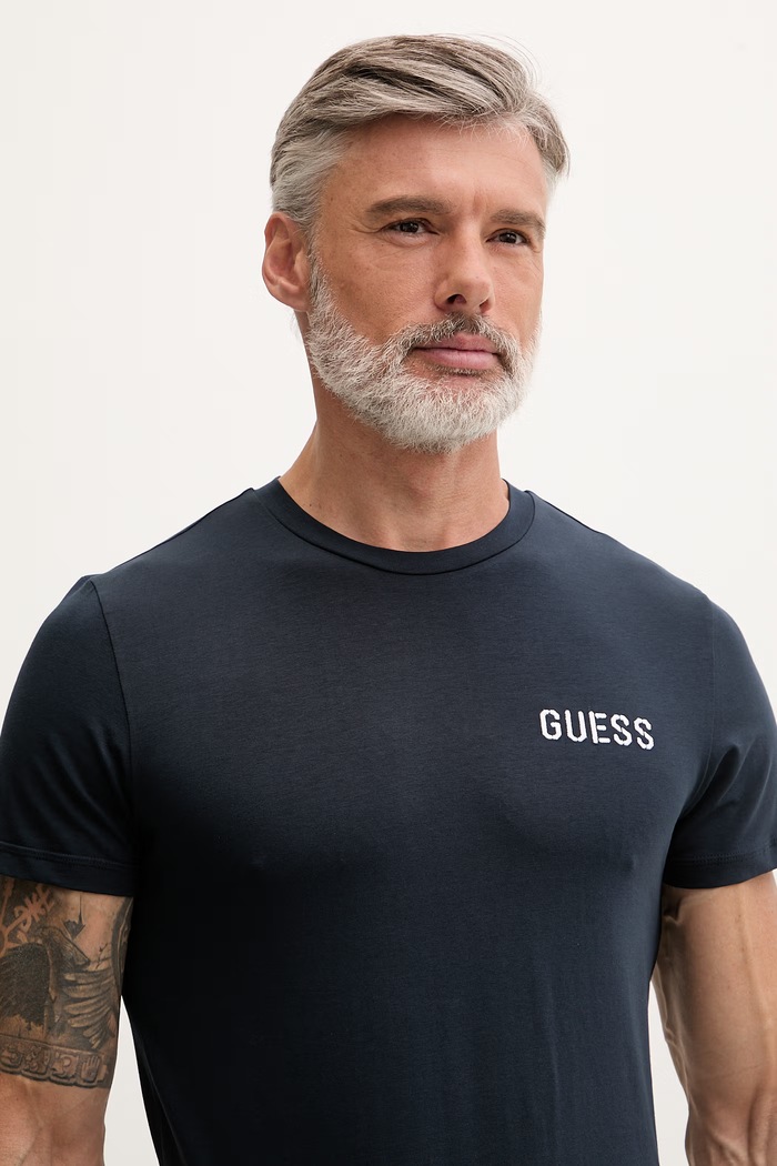 Oblečenie Guess tričko pánske bavlnené s elastanom ANDREW U6GM03.K6YW1 tmavomodrá