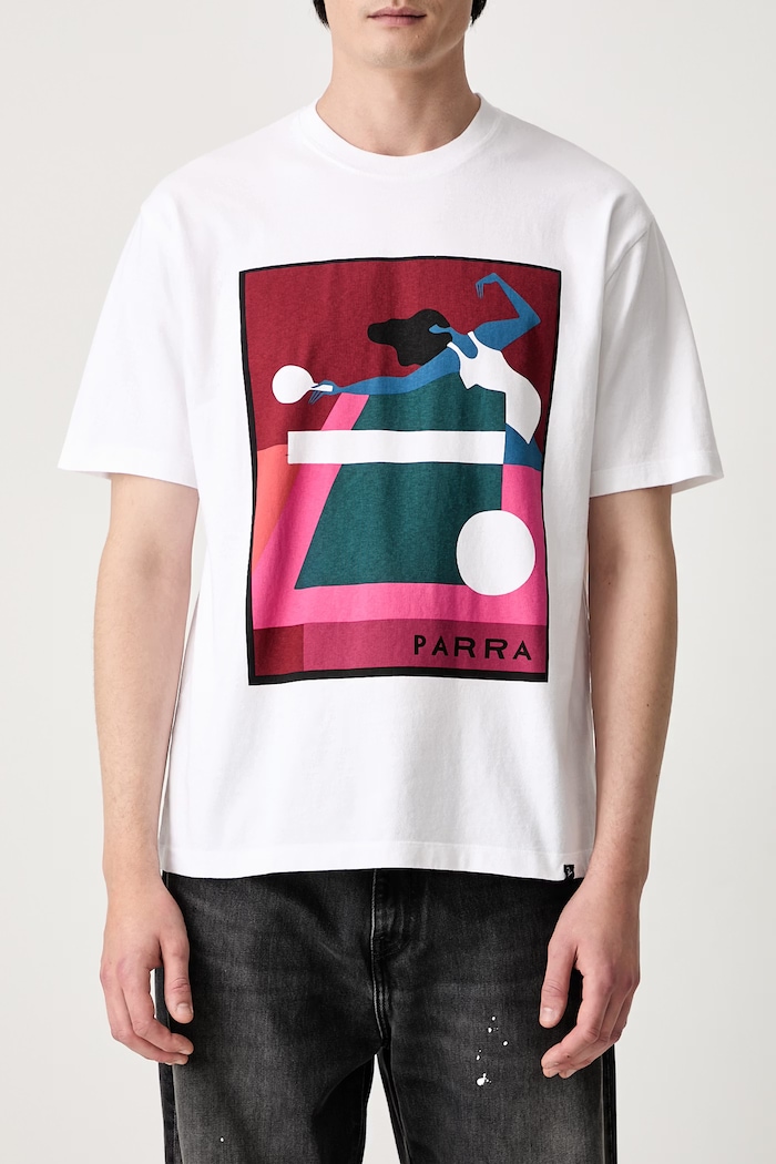 By Parra Ping ponged T-shirt męski bawełniany biały 55460