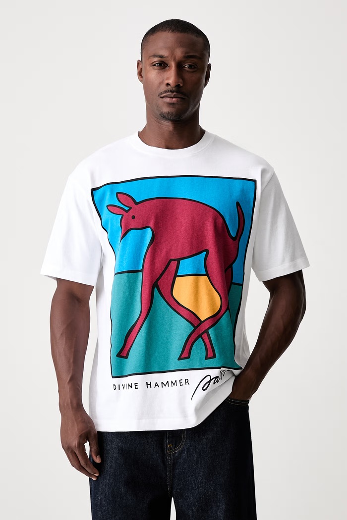 by Parra Bear dog hammer T-shirt męski bawełniany biały 55545
