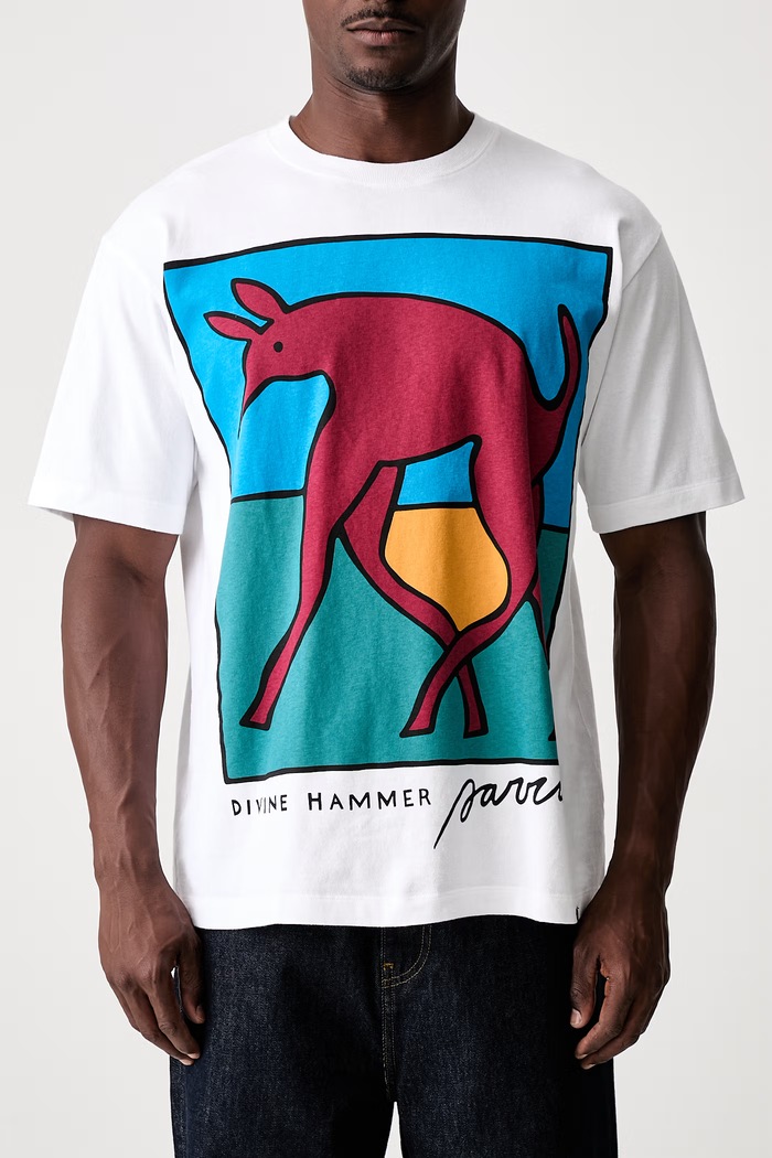 by Parra Bear dog hammer T-shirt męski bawełniany 55545 biały