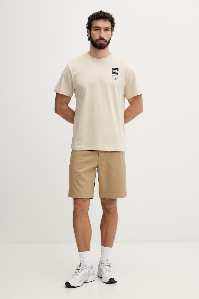 The North Face t-shirt męski bawełniany CELEBRATION NF0A8GASDOM1 beżowy SS26