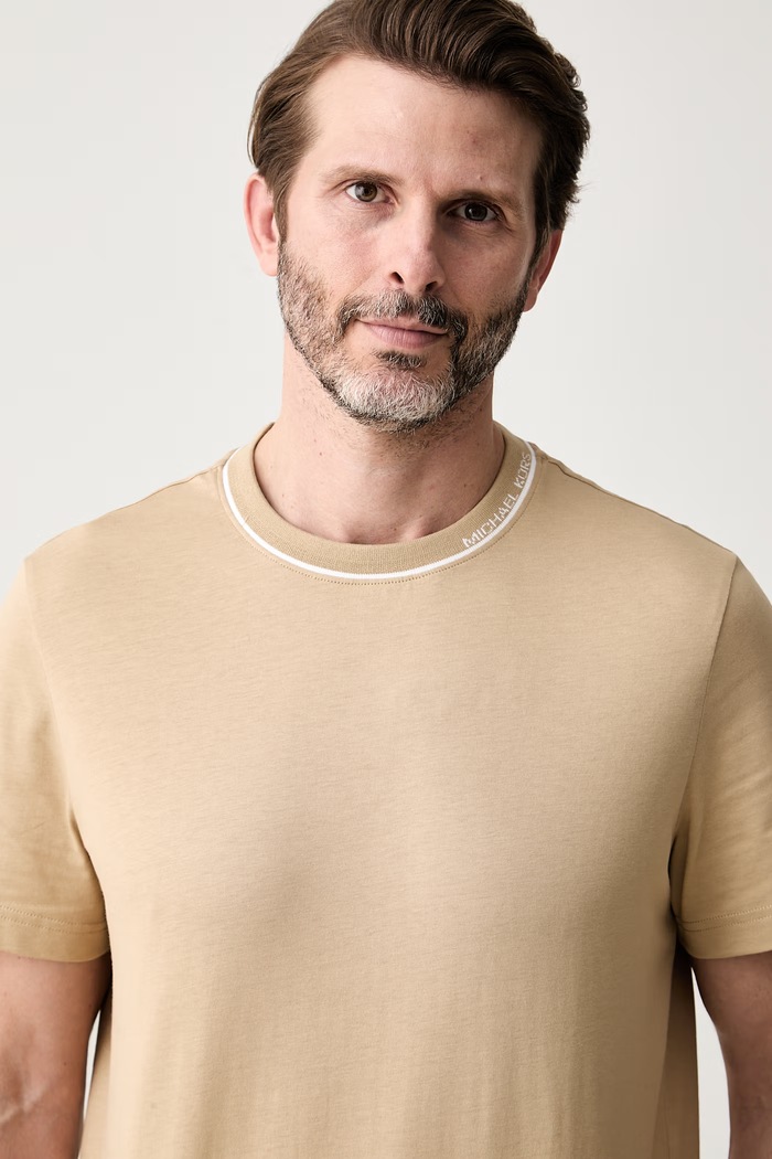 Michael Kors T-shirt męski bawełniany beżowy CS652SN19P