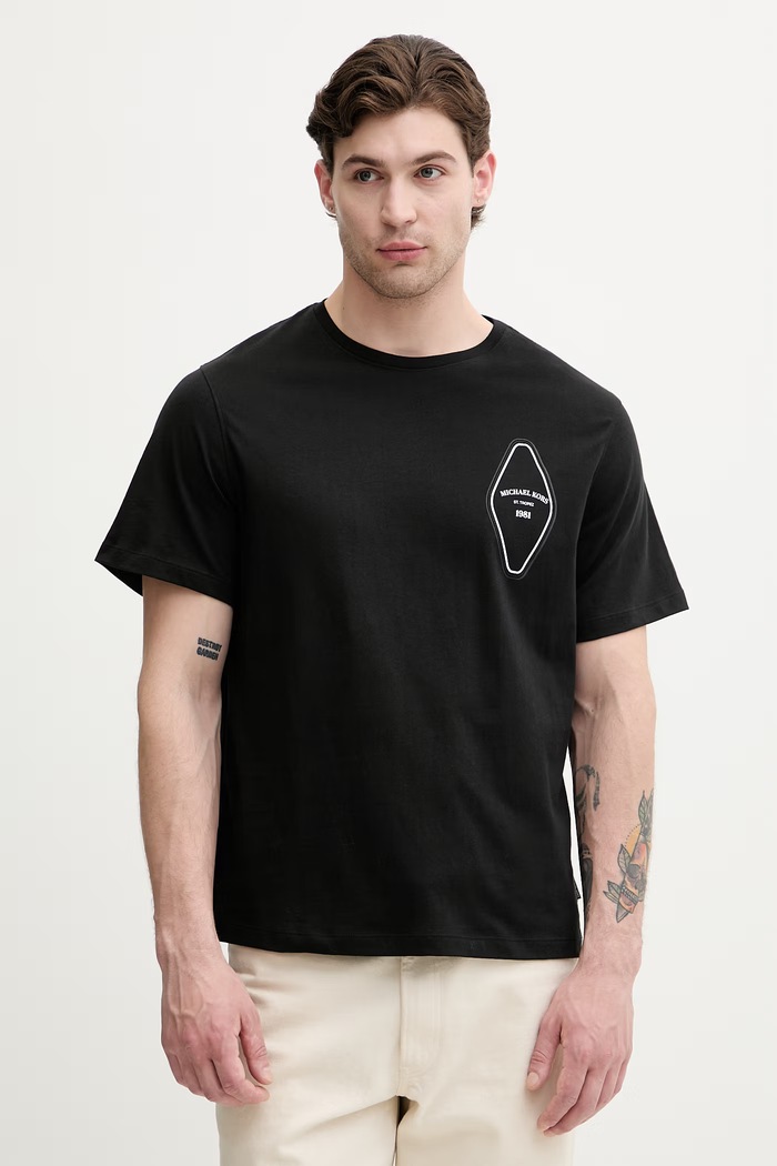 Odzież Michael Kors T-shirt męski bawełniany CS652ZHFV4 czarny