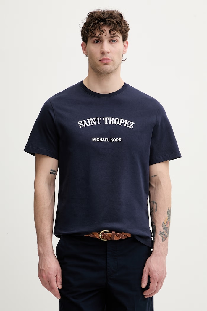 Michael Kors T-shirt męski bawełniany granatowy CS652XSFV4