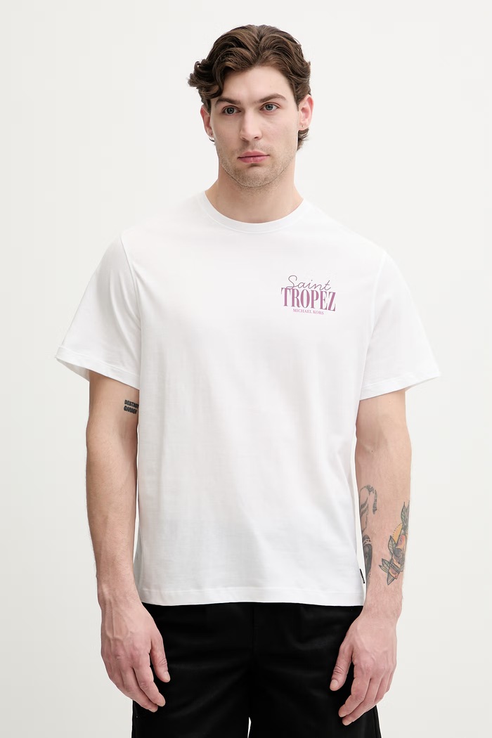 Michael Kors T-shirt męski bawełniany biały CS652XQFV4
