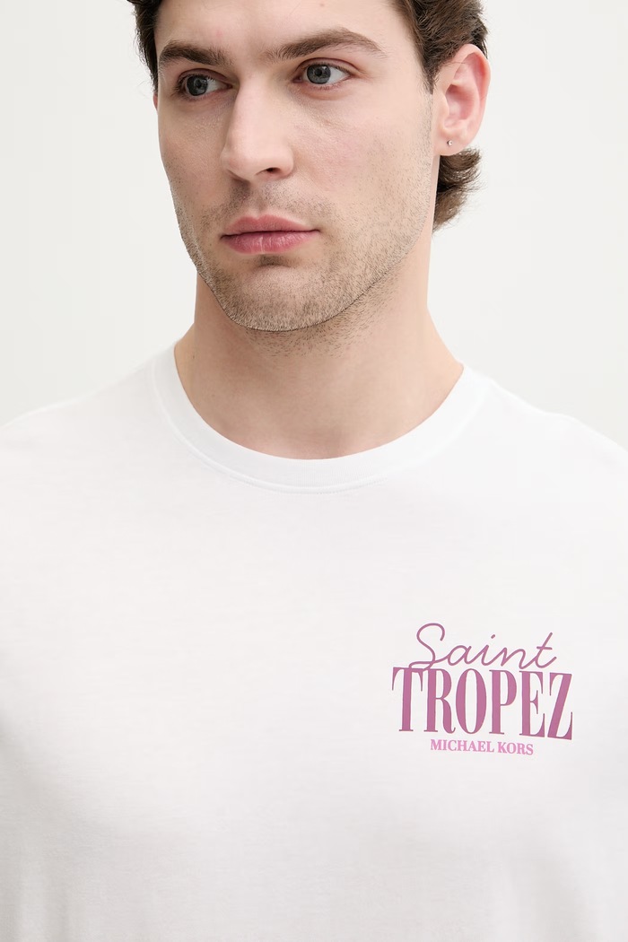 Michael Kors T-shirt męski bawełniany biały CS652XQFV4