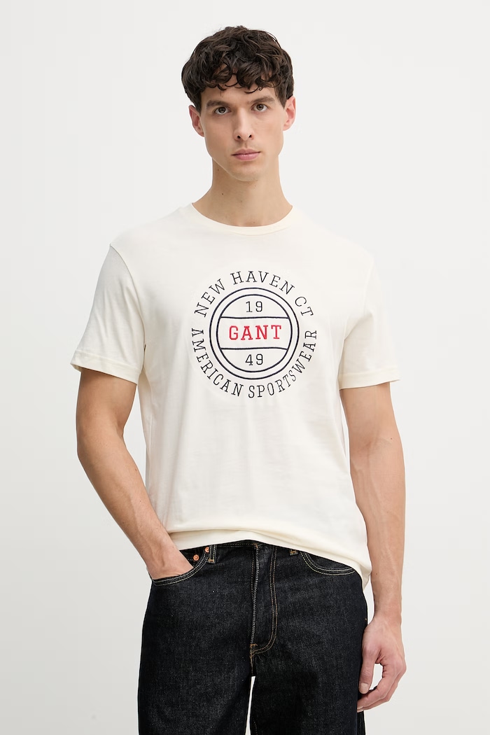 Gant T-shirt ανδρικό βαμβακερό μπεζ 2003403