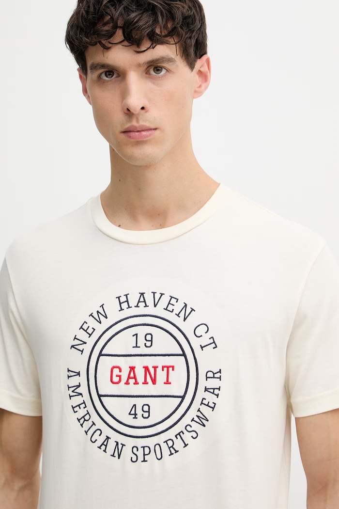 Gant T-shirt ανδρικό βαμβακερό μπεζ 2003403