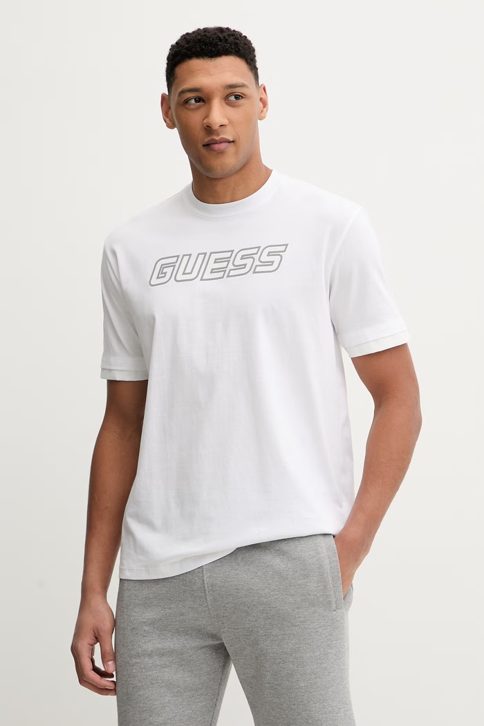 Bombažna kratka majica Guess GUSTAVE Okrogel bela Z6GI01.K2835