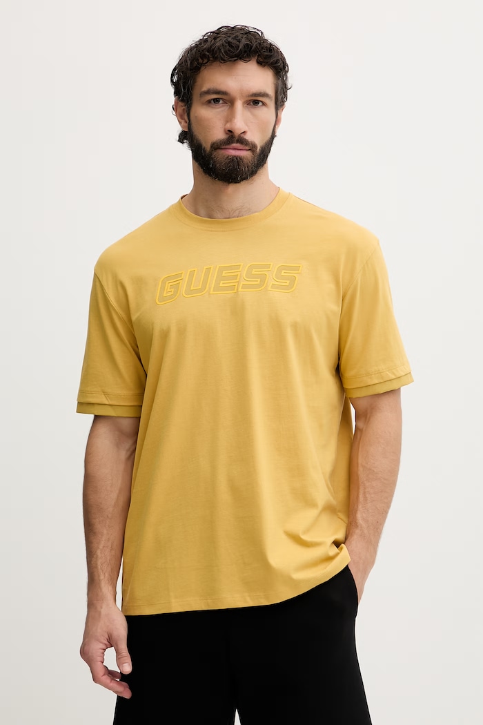 Guess t-shirt bawełniany GUSTAVE nadruk żółty Z6GI01.K2835