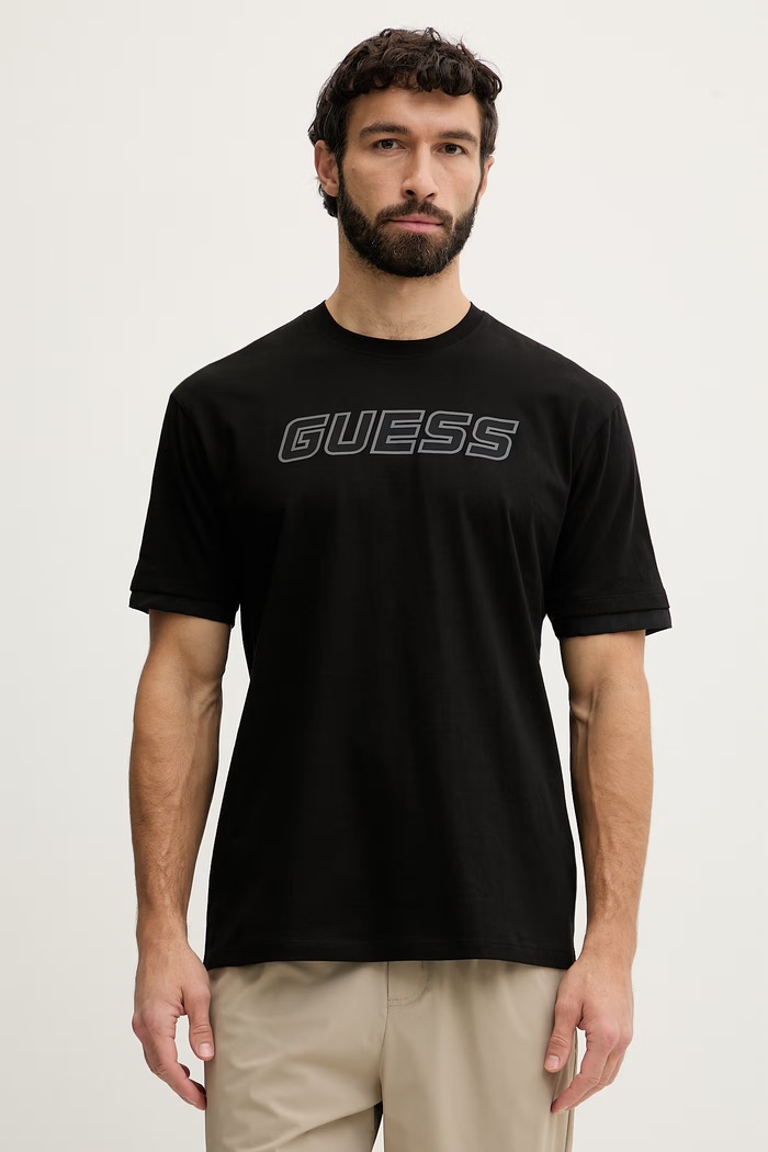 Bombažna kratka majica Guess GUSTAVE Okrogel črna Z6GI01.K2835