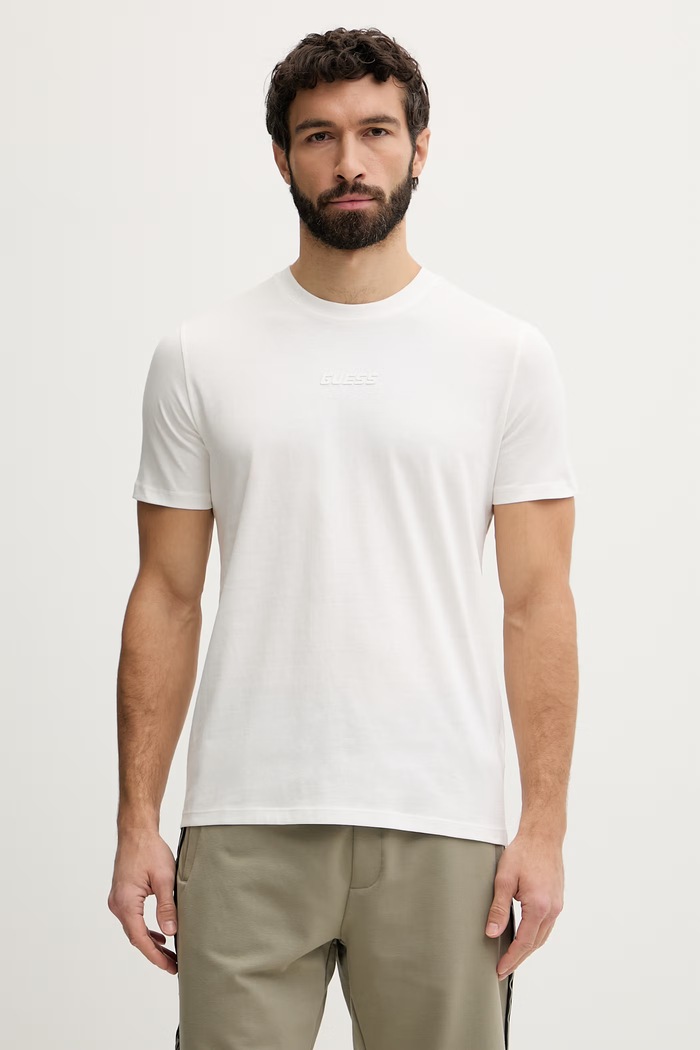 Guess tričko pánské bavlněné AMBROGIO nášivka béžová Z6GI06.K2847