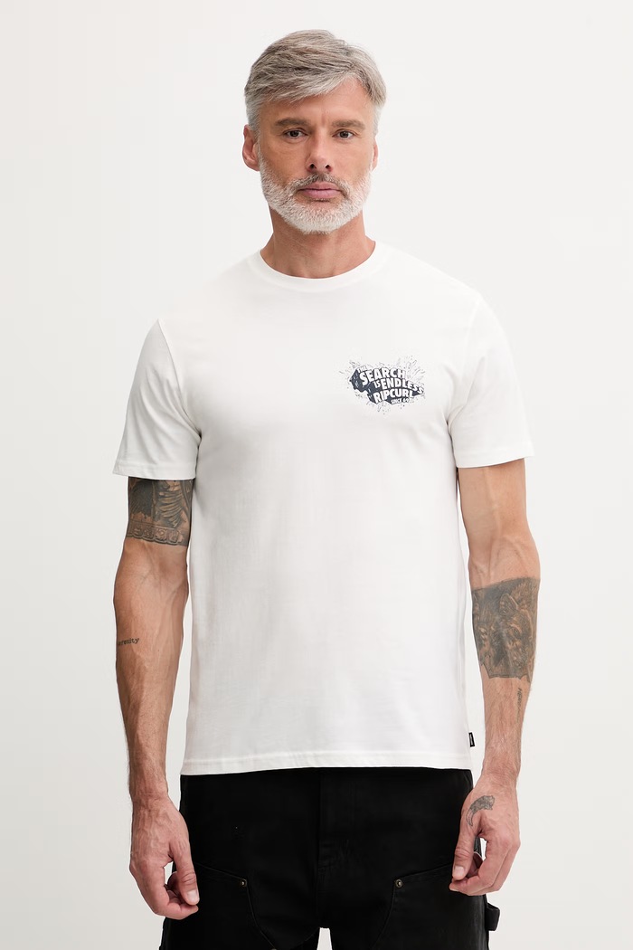 Oblačila Rip Curl kratka majica moška bombažna KEEP ON TRUCKING 0XWMTE bela